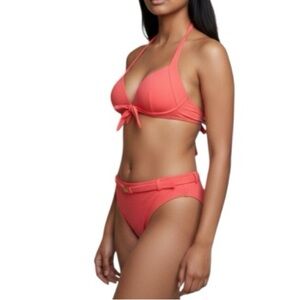 % Calvin Klein Coral Belted Bikini Size M